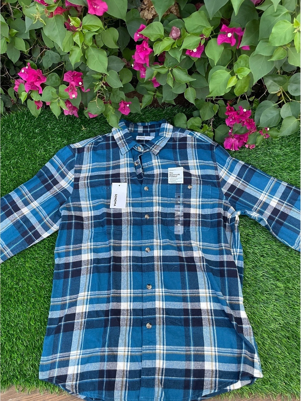 Sonoma Supersoft Flannel Shirt, Medium, Blue Plaid